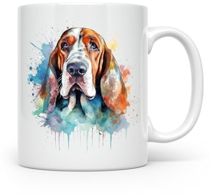 Anonymous Gifting Basset Hound Watercolour Dog Print Mug - Beautiful Glossy Printed Mug