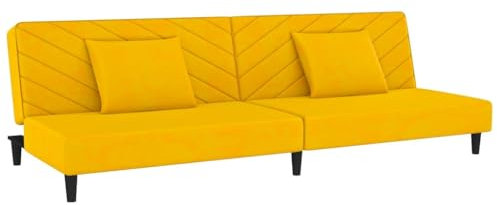 vidaXL Schlafsofa 2-Sitzer, Sofa mit 2 Kissen, Schlafcouch für Wohnzimmer Heimkino Büro, Couch Sofabett Tagesbett Gästebett, Gelb Samt