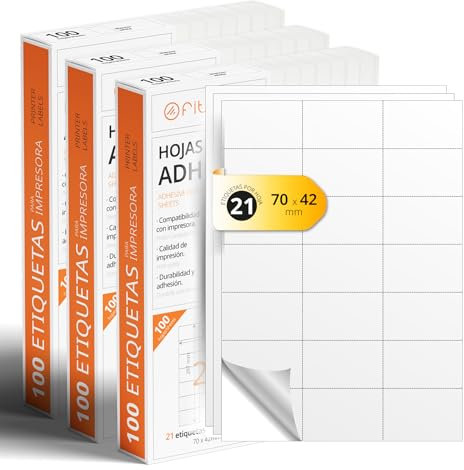 A4-Bögen mit weißen selbstklebenden Etiketten, Erstellen Sie Ihre eigenen individuellen, Sicherer selbstklebender A4-Papier, Selbstklebendes Etikett zum Bedrucken - Ofituria (21 pro Blatt, 300 Bögen)