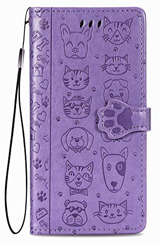Fertuo Coque pour Xiaomi Redmi A3, Antichoc Portefeuille Étui Housse en Cuir à Rabat avec Porte Carte, Chiusura Magnetica [Motif de Chat Chien] Flip Cover Case pour Xiaomi Redmi A3, Violet
