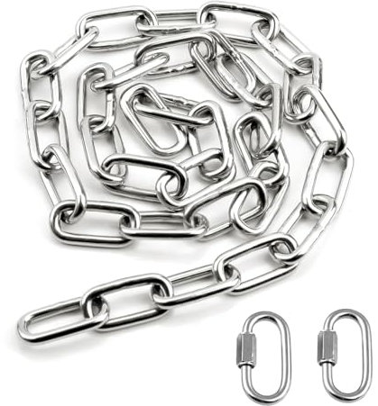 Edelstahlkette, 1Mx5MM Stahlkette Gliederkette Metallkette Hundekette Absperrkette Kettenglieder Rundstahlkette mit Schraubverbinder für Ankerkette Schwenkkette Wäschekette