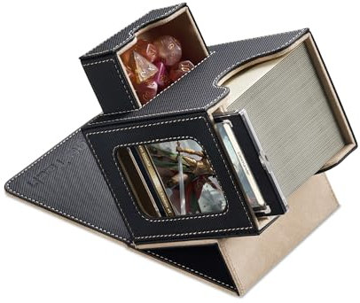 Mage Tech Caja de Mazos Commander para MTG - Diseño Patentado, Exhibición de Commander, Apta para 100 Cartas con Doble Funda, Soporte Magnético de Cartas de 35pt & Bandeja para Dados -Negro/Oro Pálido
