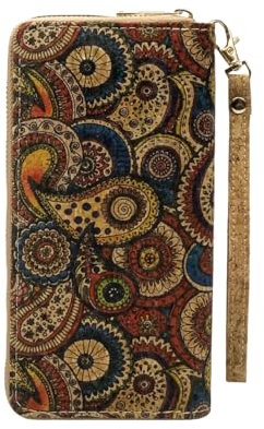 LAM GALLERY Vegane Kork-Geldbörse, Handtaschen für Damen, umweltfreundliche Kork-Clutch, Handgelenkmuster 2, dunkel