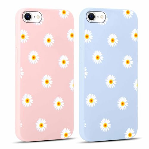 Foonary 2 Pièces Coque pour iPhone 7/8/SE2020/2022 4,7 avec Marguerite Fleur Motif Aesthetic Design Étui, Housse de Protection Souple Silicone TPU Antichoc Bumper Case Cover pour iPhone 8,Rose