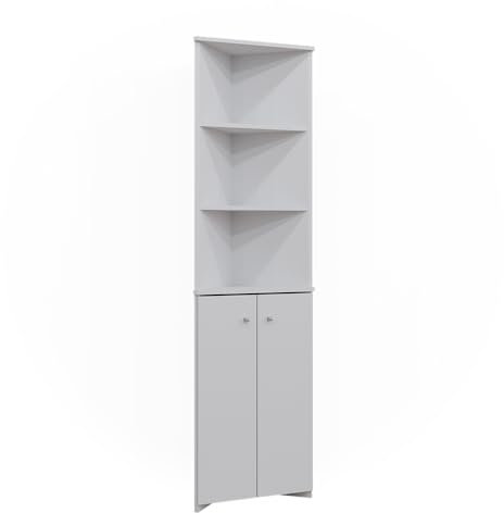 Vicco Badschrank Fynn, Badezimmerhochschrank, Weiß, 35.6 x 175 cm Eckschrank mit 2 Türen