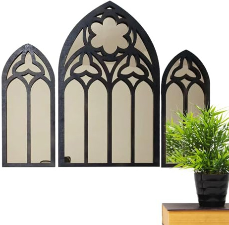 ARIOU Gothic Kirchenfenster - Holzrahmen Dekorative Wand, Gothic Kirche Fenster, Einzigartiger Gothic Bogen Garten, Schwarz Kirche Fenster für Außen Innen