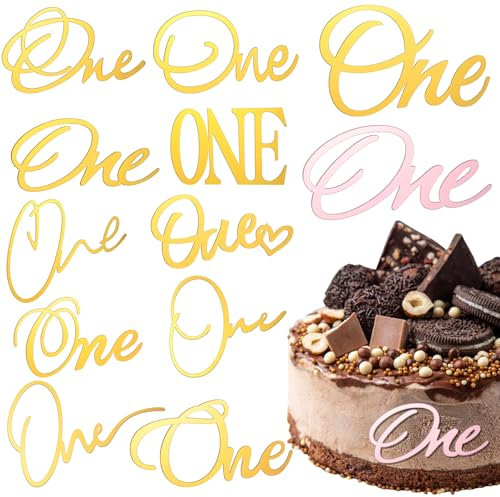 JIEYAO 12 Stück One Cake Topper 1. Geburtstag, Happy Birthday Tortendeko Geburtstagsdeko Mädchen Junge Kuchen Deko Gold Acryl Tortenaufleger Torten Deko für Babyparty 1 Jahr Geburtstag Party Deko