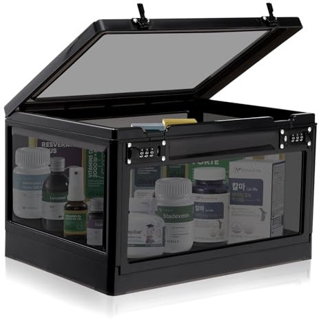 Large Medicine Lock Box with Dual 3-Digit Combination Locks, 24.8L Lockable Storage Box for Medication, Snacks, Phone, and Electronics - BPA-Free Organizer Bin for Home, Office, Fridge, and Safety