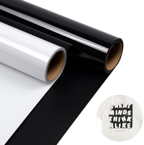 Heat Transfer Vinyl - 2 Rolls Set 12 x 10Ft (30.5x304cm) HTV Iron On Vinly, Heat Press Film for T-Shirts, Bags, Clothing and Other Fabrics (Black & White)