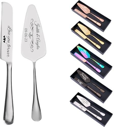Personalisiertes Kuchenmesser und Tortenheber-Set – Graviertes Edelstahl-Kuchenschneide-Set, individueller Kuchenschneider für Hochzeit, Verlobung, Jahrestag, Geburtstagsgeschenk