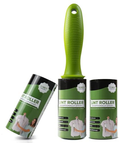 Pack of 3 Lint Rollers - 91 Sheets sticky Lint Roller for Clothes with Replacement Head, Lint Remover Ideal for All Fabrics, 27cm x 11.3cm x 4.9cm, Effective on Dust, Dirt, Fluff, Hair and Debris