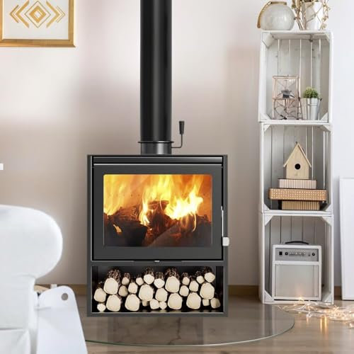LIHY Kaminofen Anthrazit, thermische Effizienz 80%, Stahl und dekoratives Glas, Holzofen mit Schamottsteinen, Mit Keramikglasfenster Heizofen, Robuster Holzofen Für Den Innenbereich
