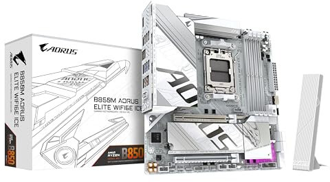 GIGABYTE B850M AORUS Elite WIFI6E Ice Placa Base - Procesadores AMD Ryzen Serie 9000, 12+2+1 Fases VRM Digitales, hasta 8200MHz DDR5 (OC), 1xPCIe 5.0 + 1xPCIe 4.0 M.2, LAN 2.5, WiFi 7, USB 3.2 Gen 2