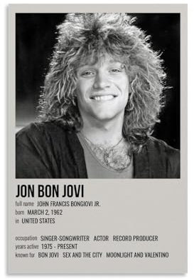 juaseehke Jon Bon Jovi (1) Poster, Raumdekoration, Leinwandposter, ästhetischer Poster, Wandkunst, Dekor-Poster, 30 x 45 cm, ungerahmter Stil