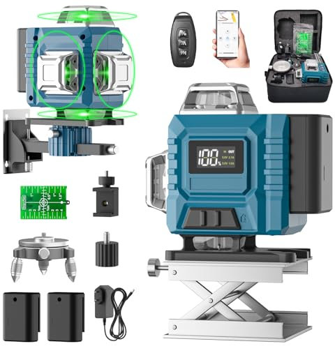 Kevsuvqin Kreuzlinienlaser, Laser Wasserwaage mit 2x3000mAh Batterien & LED-Anzeige, 4x360 Grad Laser Level, 4D 16 Linienlaser Selbstnivellierend/APP/Fernbedienung/IP54 Wasser & Staubdicht