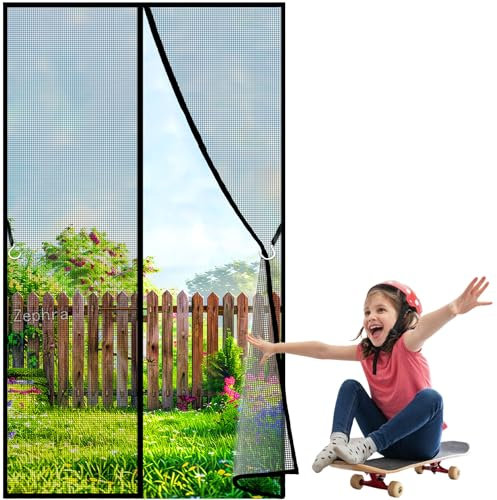 Tenda Zanzariera Magnetica, 120x230cm Crittografia Tenda Anti Zanzare, Chiusura Automatica Adsorbimento Magnetico Totalmente Magnetica, per Corridoi Porte Patio JPP1k Nero