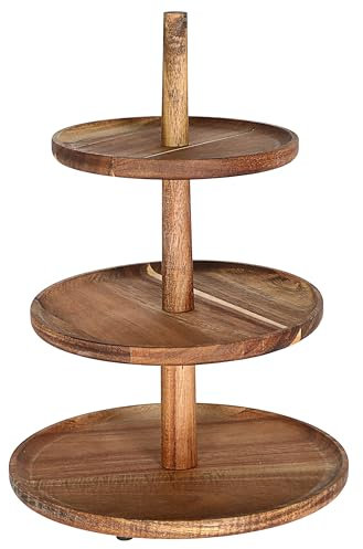 Cepewa Etagere Holz 3 Etagen | 26x35cm Akazienholz braun | Servierplatte Serviergestell Gestell Teller Naturprodukt