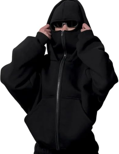 Omwnxy Balaclava Sturmmaske Hoodie Herren Sweatjacke Sweatshirt Y2k Kapuzenpullover Mit Kapuze Reißverschluss Oversize Pullover