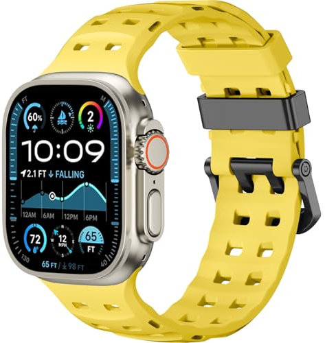 CeMiKa Ocean Cinturino Compatibile con Apple Watch Ultra 2 Cinturino 49mm 44mm 45mm 46mm - Silicone Sport Traspirante Regolabili Cinturini per iWatch Ultra Series 10 9 8 7 6 5 4 3 SE, Giallo