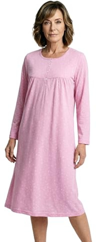 Zeitlos Nachthemd Damen Langarm Krista mit Gänseblümchen M-2XL Schlafshirt kleine Knopfleiste