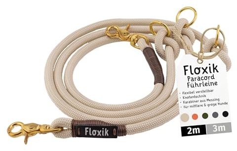 Floxik Hundeleine Paracord 2m Beige | Führleine für mittlere & große Hunde | Wetterfest & Pflegeleicht | Flexibel verstellbar Dank cleverer Knotentechnik | Hohe Reißfestigkeit | ø11mm