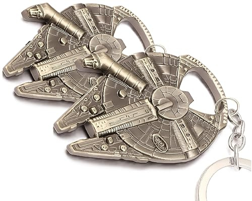 2x Han Solo`s Halcón Milenario - Abrebotellas con Llavero, Aspecto de Acero Inoxidable, 60 x 50mm, Divertido Regalo para Fans de Star Wars (2)