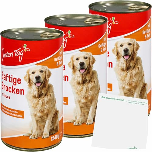 usy Bundle für Jeden Tag Hund Saftige Brocken Geflügel,Reis 3er Pack (3x1240g Doose) + usy Block