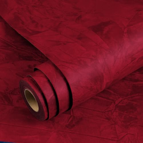 YENHOME Dunkelrot Wandtapete Selbstklebend Klebefolie Velours Vintage 60x500cm Tapete Samtstoff Rot Dekofolie Selbstklebende Wohnzimmer Flur Möbelfolie Kommode Kleiderschrank Schrank