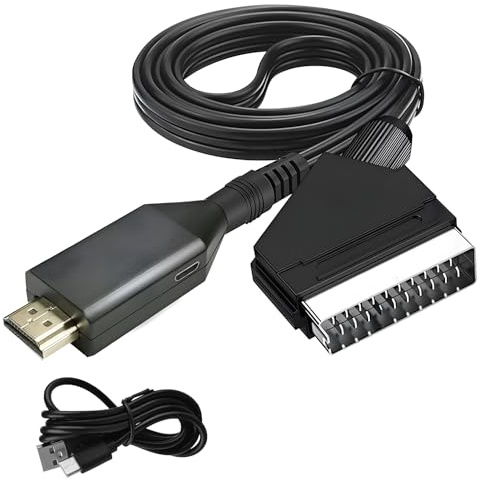 Brightora SCART to HDMI Converter for TV, SCART Input to HDMI Output Adapter, 720P/1080P Switch, USB Powered, PAL/NTSC Support for VCR VHS DVD Player Set-Top Box Monitor Projector