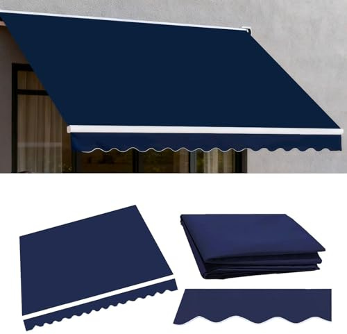 Ersatzstoff für den Außenbereich, einziehbar, 280 g, Polyester, wasserabweisend, Sonnenschutz, Segeltuch mit Volant, Marineblau, Größe 9 x 1,5 m, perfekt für Terrassen und Decks