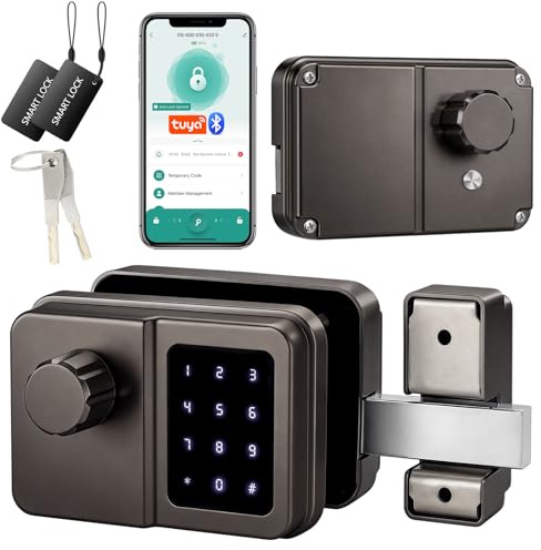 SEPOX Serrure Connectée Bluetooth Porte D’Entrée, Digicode, Clavier Tactile, Tuya, Sans Clé, Style Rétro, Pour Maison Appartement Bureau (Gris anthracite, Écran unique)