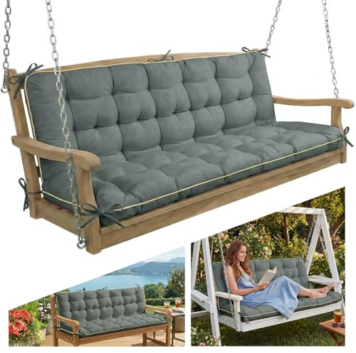 Oxford Fabric Swing Cushions with Backrest & Tie Straps | Crushed Sponge Filled for Outdoor Patio Bench, 2-3 Seater Replacement for Swing Chair