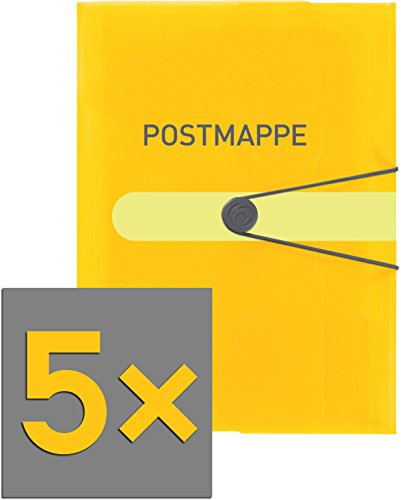 Postmappe A4 PP transparent gelb, 3 Klappen, VE=5 Stück