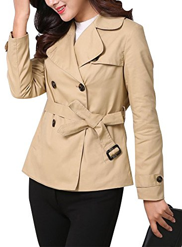 MISSMAO Damen Elegant Klassischer Doppel-Breasted Trenchcoat Kurzmantel Winter Jacke Elegante Mantel mit Gürtel Khaki S