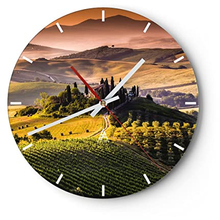 Modern Wanduhr Landwirtschaft Bauernhof Toskana Weinberg 30x30cm Rund Klein Wand Uhr Glas Analog Zimmeruhren Küche Büro Wohnzimmer Glasuhr Wall Clock Dekoration Design Küchenuhr C3AR30x30-2465
