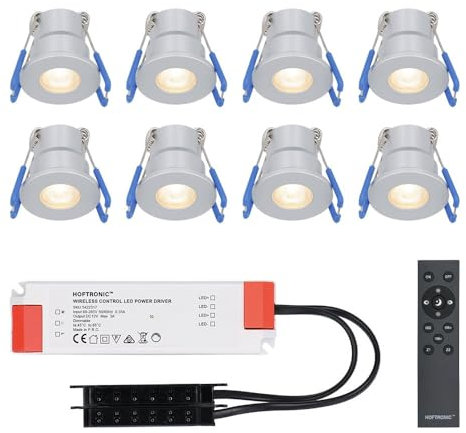 HOFTRONIC - Einbaustrahler Feuchtraum Badezimmer 12V Terrassenüberdachung IP65 Wasserdicht | 8x3W | 8x200 Lumen Warmweiß lichtfarbe Dimmbar mit RF-Fernbedienung. 3W Mini LED Einbaustrahler Flach 35mm