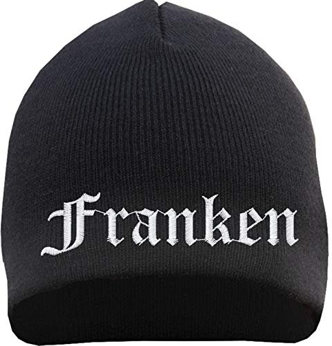HB_Druck Franken Beanie Mütze - Altdeutsch - Bestickt - Strickmütze Wintermütze Einheitsgröße Schwarz