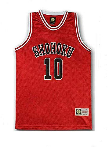 Herren Rot 10th Basketball Trikot Sakuragi Hanamichi Cosplay Top, Rot/Ausflug, einfarbig (Getaway Solids), XL