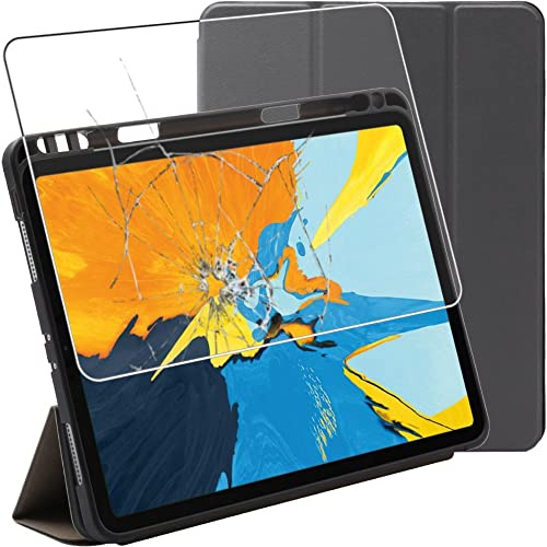 ebestStar - Cover per iPad Pro 11 (2022, 2021, 2020, 2018) Apple, Custodia Protezione Flip Magnetica Porta Penna, Slim Case Sottile Pelle PU, Grigio + Vetro Temperato