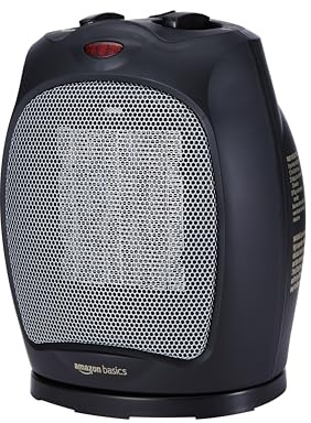 Amazon Basics Oscillating Ceramic Space Heater, Portable Fast Heating Indoor Solution, With Overheat and Tip-Over Protection, Thermostat, 1500W, 7.52D x 6.34W x 9.45H, Black