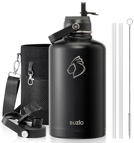 BUZIO Gourde isotherme 2,5L acier inoxydable, couvercle paille‑bec verseur | Grande gourde métallique, garde froid 48h et chaud 24h, étanche, sans BPA, idéale pour gym, voyage et sport