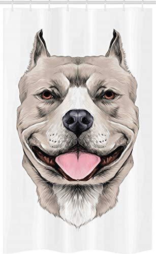 ABAKUHAUS Pitbull Schmaler Duschvorhang, Terrier Realistische Skizze, Badezimmer Deko Set aus Stoff mit Haken, 120 x 180 cm, Mehrfarbig