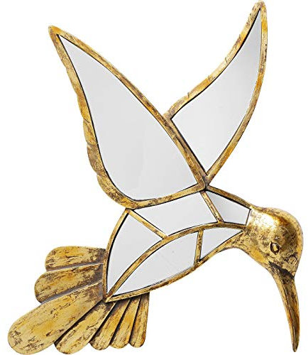 Kare Design Wandobjekt Hummingbird Mirror, Gold, Deko Objekt, Deko Figur, Kulibri Motiv, handgefertigt, Unikat, Vintage Stil, 51x60x5 cm (H/B/T)