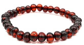 amber-us Pulsera de ámbar báltico en banda elástica | Longitud múltiple | Varios colores | Hecho de auténticas perlas de ámbar redondas naturales | Pulsera de ámbar (coñac, 14), 14, Piedra