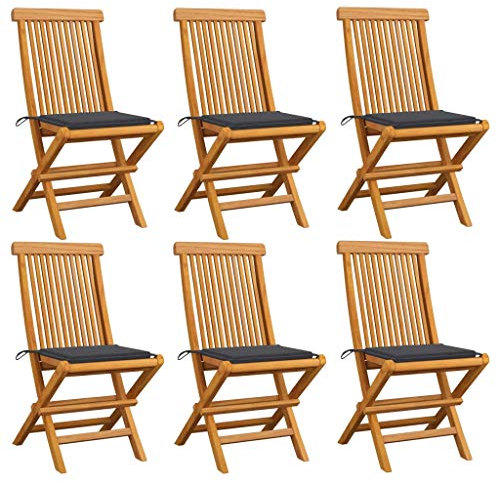 Gartenstühle mit Anthrazit Kissen 6 STK. Gartenstuhl massiv Teak Holz Landhaus rustikaler