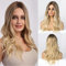 EMMOR Lange gewellte Perücken Ombre Blonde Perücken für Frauen, Hitzebeständige Synthetische Perücken mit dunkler Wurzel für Alltag/Party/Cosplay (23 Zoll, Ombre Blonde)