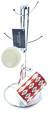 Royal Cuisine Stainless Steel Coffee Tea Mug Tree Mug Hanger Stand Tea Coffee Cup Holder with 6 Hooks Mug Holder for Counter Kitchen Accessories