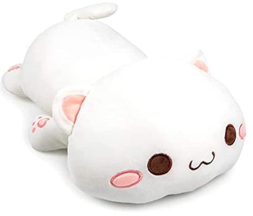 NatureMan Simpatico peluche a forma di gattino, morbido cuscino a forma di gatto, per bambini, colore bianco