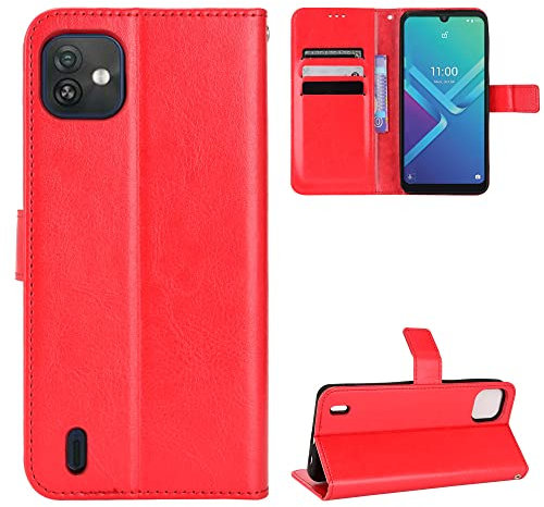 BellaCase Wiko Y82 Coque [Étui Portefeuille] [Fonction Support] [Slots pour Cartes] [Couverture à Rabat Magnétique] Compatible avec Le Smartphone Wiko Y82(Rouge)