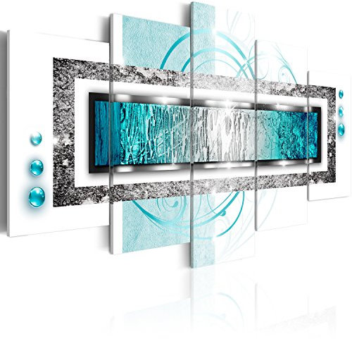 B&D XXL - Leinwand Bilder Abstrakt 150x75 cm Vlies Leinwandbild 5 tlg Kunstdruck modern Wandbilder Groß XXL Wanddekoration Design Wand Bild - Ornament Textur Perlen blau weiß silber a-A-0003-b-o